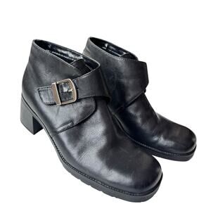 White Mountain Boots 8.5 M Sandra Ankle Bootie Black Leather Buckle Block Y2K 90